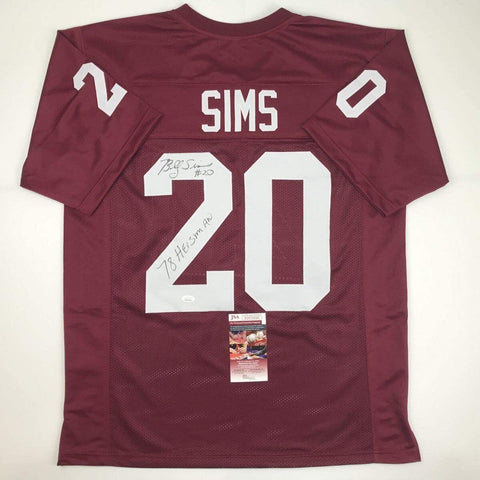 Autographed/Signed Billy Sims 78 Heisman Oklahoma Maroon College Jersey JSA COA