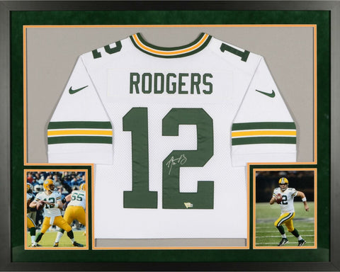 Aaron Rodgers GB Packers Framed Signed White Elite Jersey - Fanatics