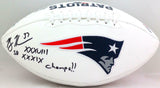 Rodney Harrison Signed Patriots Rawlings Logo Football w/ 2 Insc- Beckett W *Blk