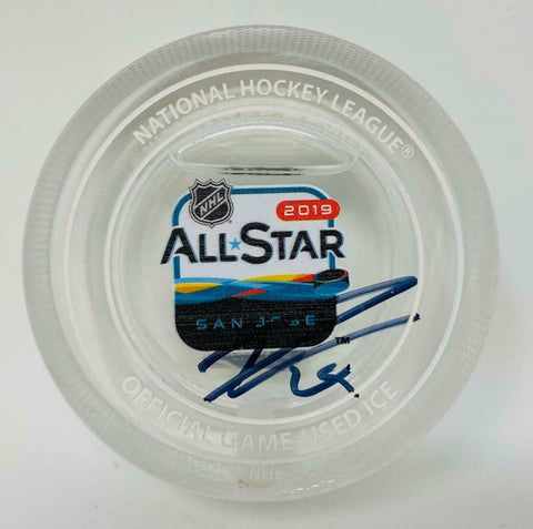 LEON DRAISAITL Autographed 2019 AS Game Used Ice Crystal Puck Display FANATICS
