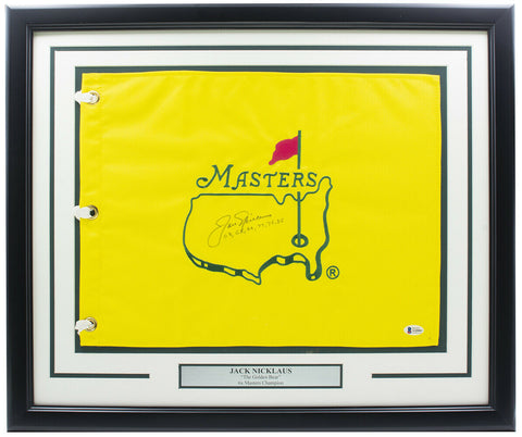 Jack Nicklaus Signed Framed Masters Golf Flag w/ Years BAS LOA