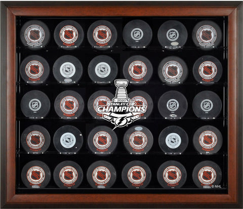 Tampa Bay Lightning 2020 Stanley Cup Champions Brown Framed 30-Puck