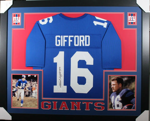 FRANK GIFFORD (Giants blue SKYLINE) Signed Autographed Framed Jersey JSA