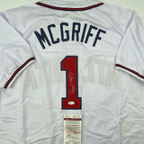 Autographed/Signed Fred McGriff Atlanta White Baseball Jersey JSA COA Auto