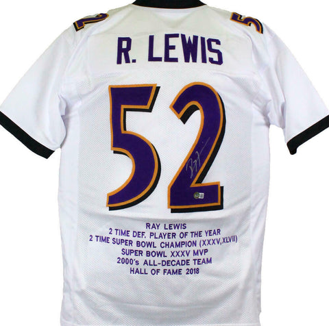 Ray Lewis Autographed White Pro Style STAT Jersey-Beckett W Hologram *Silver