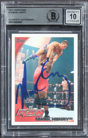 Mark Henry Authentic Signed 2010 Topps WWE #18 Card Auto Graded 10! BAS Slabbed