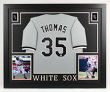 Frank Thomas Signed White Sox 35x43 Custom Framed Road Jersey (JSA) 2X AL MVP