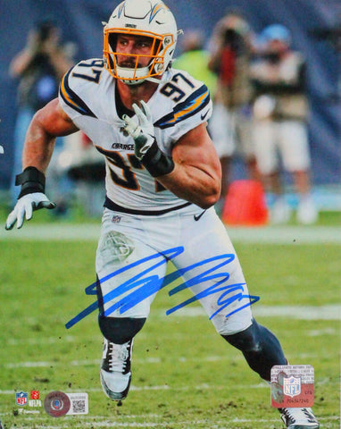 Joey Bosa Autographed LA Chargers Running Close Up 8x10 FP Photo- Beckett W*Blue