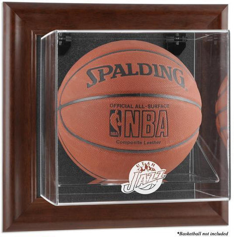 Jazz Brown Framed Wall-Mountable Team Logo Basketball Display Case