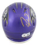 Ravens Ray Lewis Authentic Signed Flash Speed Mini Helmet w/ Gold Sig BAS Wit