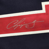 FRAMED Autographed/Signed CHIPPER JONES 33x42 Blue Baseball Jersey PSA/DNA COA