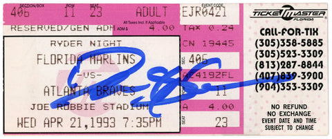 Deion Sanders Autographed Atlanta Braves 4/21/1993 @ Marlins Ticket BAS 37178