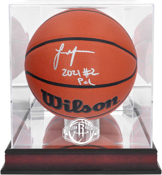 Jalen Green Houston Rockets Signed Wilson Ball w/Ins & Team Logo Display Case