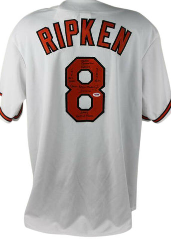 Orioles Cal Ripken Jr. Full Name W/ Stats Authentic Signed White Jersey PSA/DNA