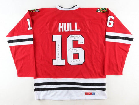 Tristar Bobby Hull Autographed Chicago Blackhawks Custom Jersey Inscribed with Stats