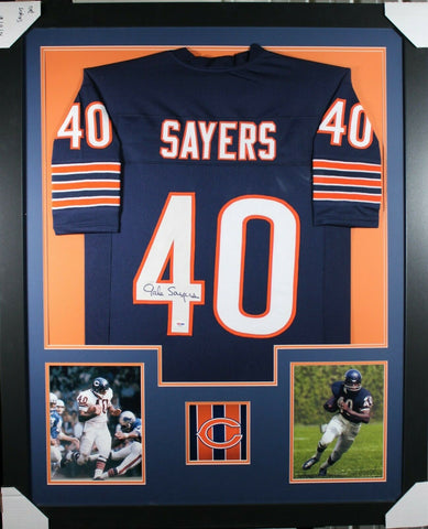 GALE SAYERS (Chicago Bears navy TOWER) Signed Autographed Framed Jersey JSA
