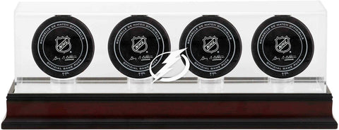 Tampa Bay Lightning Mahogany Four Hockey Puck Logo Display Case