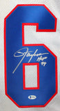 Lawrence Taylor Autographed White Pro Style Jersey w/HOF- Beckett W *Silver *6