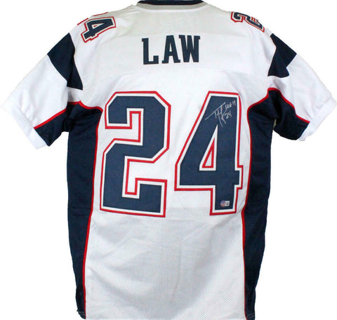 Ty Law Autographed White Pro Style Jersey w/HOF-Beckett W Hologram *Silver