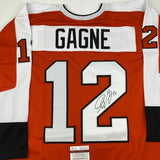 Autographed/Signed SIMON GAGNE Philadelphia Orange Hockey Jersey JSA COA Auto