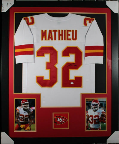 TYRANN MATHIEU (Chiefs white TOWER) Signed Autographed Framed Jersey PSA