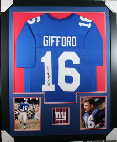 FRANK GIFFORD (Giants blue TOWER) Signed Autographed Framed Jersey JSA