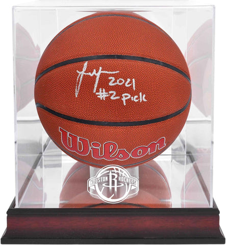 Jalen Green Houston Rockets Signed Wilson Team Logo Ball w/Insc & Display Case