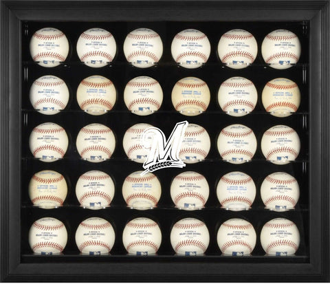 Milwaukee Brewers Logo Black Framed 30-Ball Display Case-Fanatics