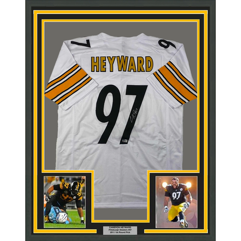 Framed Autographed/Signed Cameron Heyward 33x42 Pittsburgh White Jersey BAS COA
