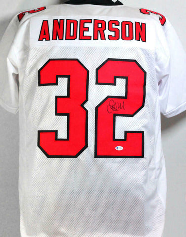 Jamal Anderson Autographed White Pro Style Jersey- Beckett W *Black