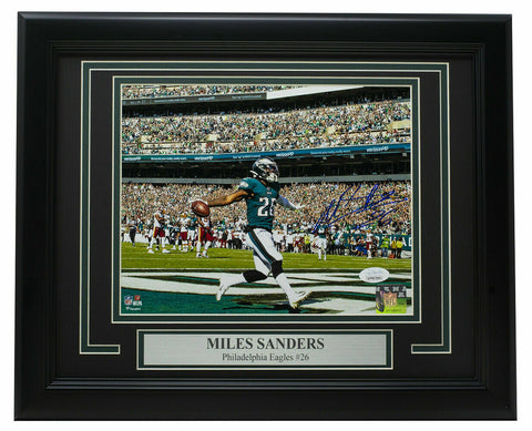 Miles Sanders Signed Framed Philadelphia Eagles 8x10 Celebration Photo JSA ITP