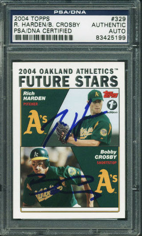 Athletics Crosby & Harden Authentic Signed Card 2004 Topps #329 PSA/DNA Slabbed