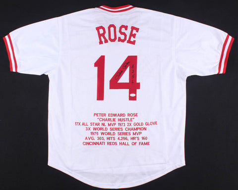 Pete Rose Signed Reds Career Highlight Stat Jersey Inscribed "4256" (JSA Holo)
