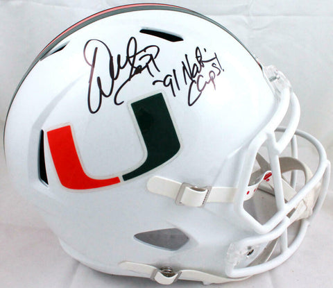 Warren Sapp Signed F/S Miami Hurricanes Speed Helmet W/ Insc-Beckett W Hologram