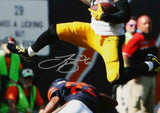 LeVeon Bell Autographed Steelers 16x20 PF Photo Jumping over Bears- JSA W Auth