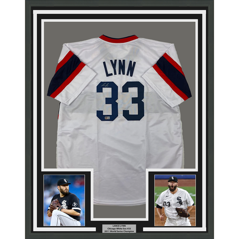 Framed Autographed/Signed Lance Lynn 33x42 Chicago White Retro Jersey BAS COA