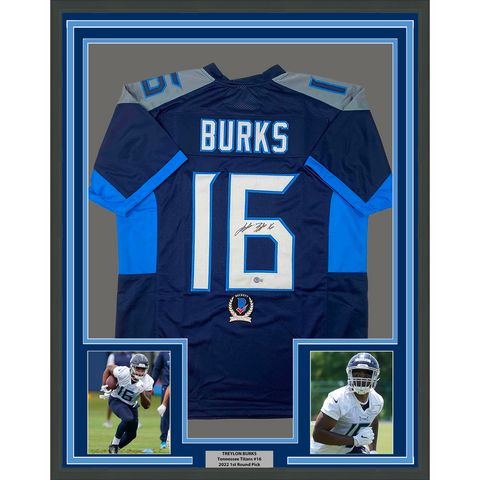 Framed Autographed/Signed Treylon Burks 33x42 Dark Blue Jersey Beckett BAS COA