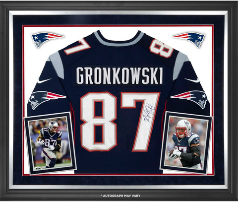 Rob Gronkowski New England Patriots Deluxe Framed Signed Nike Elite Navy Jersey