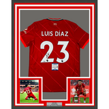 Framed Autographed/Signed Luis Diaz 33x42 Liverpool Red Soccer Jersey BAS COA