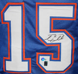 Tim Tebow Autographed/Signed College Style Blue XL Jersey Beckett 39145