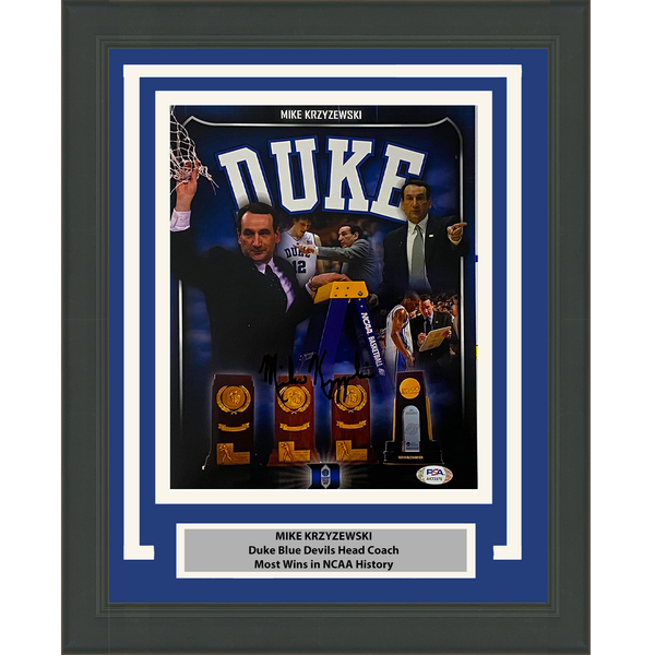 Framed Autographed/Signed Mike Krzyzewski Duke Blue Devils 8x10 Photo PSA COA #4