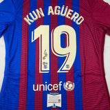 Autographed/Signed Sergio Kun Aguero FC Barcelona Soccer Jersey Beckett BAS COA