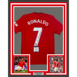 Framed Autographed/Signed Cristiano Ronaldo 33x42 Manchester Red Jersey BAS COA