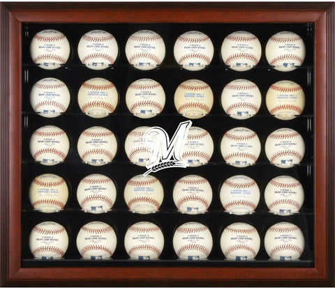 Milwaukee Brewers Logo Mahogany Framed 30-Ball Display Case - Fanatics