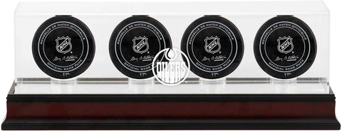 Edmonton Oilers Mahogany Four Hockey Puck Logo Display Case