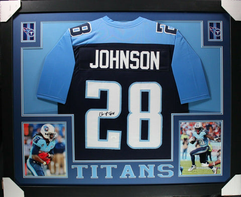 CHRIS JOHNSON (Titans blue SKYLINE) Signed Autographed Framed Jersey JSA