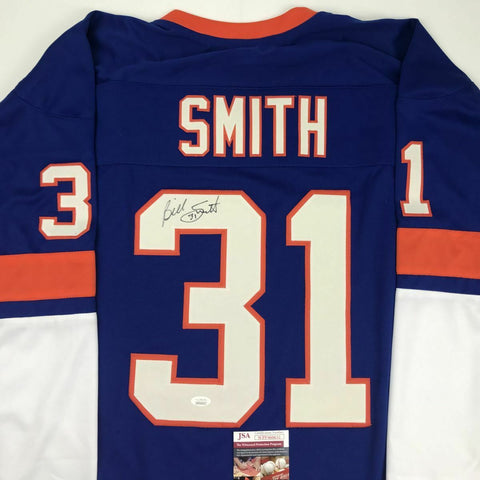 Autographed/Signed BILLY SMITH New York Blue Hockey Jersey JSA COA Auto