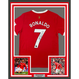 Framed Autographed/Signed Cristiano Ronaldo 33x42 Red Current Jersey BAS COA/LOA