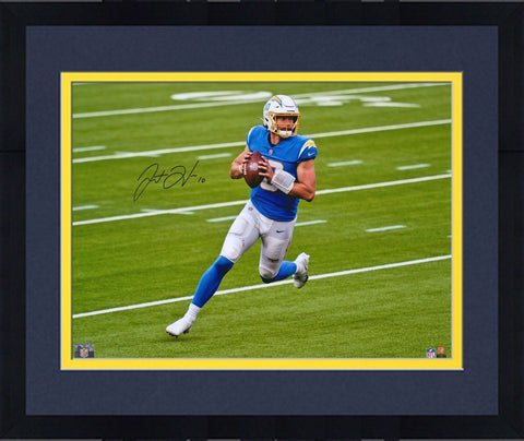 Framed Justin Herbert Los Angeles Chargers Autographed 16" x 20" Blue Photograph
