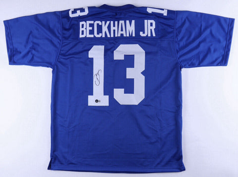 Odell Beckham Jr Signed New York Giants Blue Jersey (Beckett) 3xPro Bowl W.R.